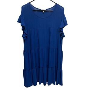 Perfect Blue Tiered Short Sleeve Crepe Dress XL